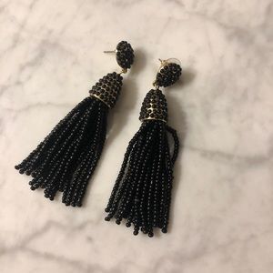 Black Tassel Beaded Earrings